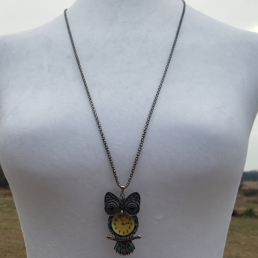 10. Owl Pendant Necklace - rope chain - Picture 2 of 8